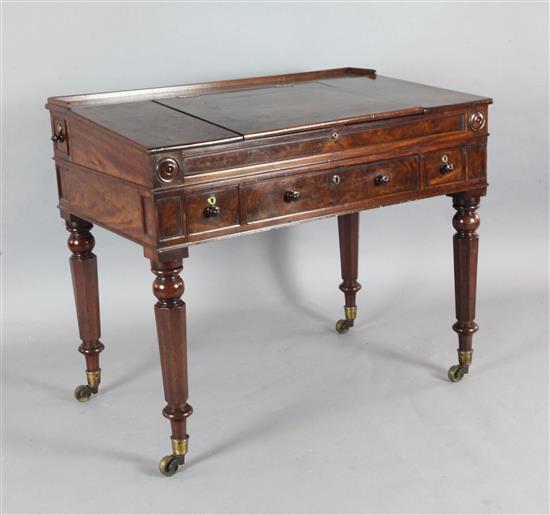 An early Victorian mahogany rectangular writing desk, W.3ft 6in.